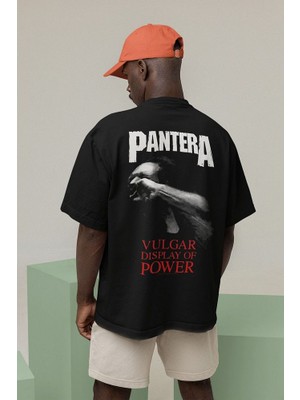 Sevbano Pantera Vulgar Display Of Power Yazılı Unisex Oversize Rock Metal Tişört