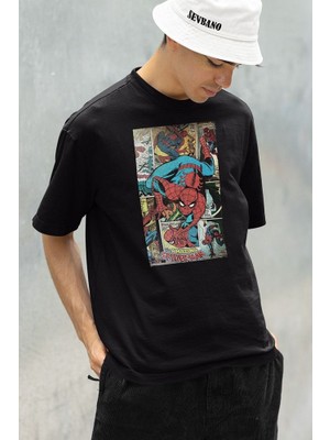 Sevbano Karikatür Çizim The Amazing Spider-Man Baskılı Unisex Oversize Tişört