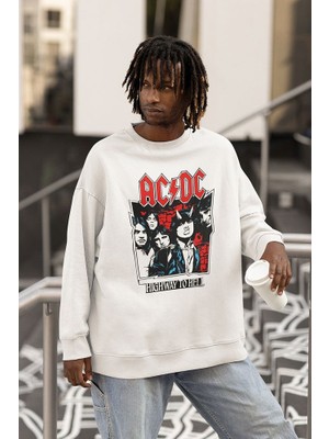 Sevbano Ac Dc Highway To Hell Yazılı Unisex Oversize Rock Metal Sweatshirt
