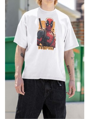 Sevbano Film Kahramanı Deadpool Baskılı Unisex Oversize Marvel Tişört