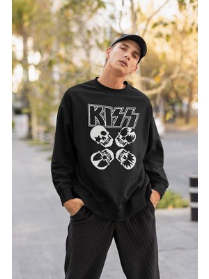 Sevbano Kiss Rock Metal Müzik Grubu Baskılı Unisex Oversize Sweatshirt