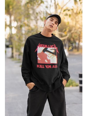 Sevbano Metallica Kill'em All Baskılı Unisex Oversize Rock Metal Sweatshirt