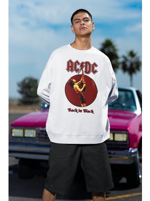 Sevbano Ac Dc Back In Black Yazılı Unisex Oversize Rock Metal Sweatshirt