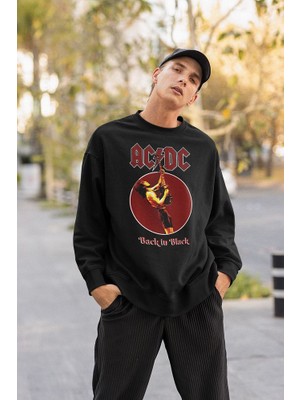 Sevbano Ac Dc Back In Black Yazılı Unisex Oversize Rock Metal Sweatshirt