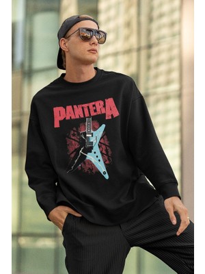 Sevbano Pantera Gitar Baskılı Unisex Oversize Müzik Grubu Sweatshirt