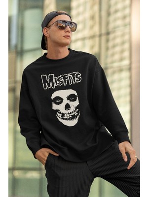 Sevbano Misfits Baskılı Unisex Oversize Rock Metal Sweatshirt