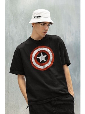 Sevbano Kaptan Amerika Logo Baskılı Unisex Oversize Marvel Tişört