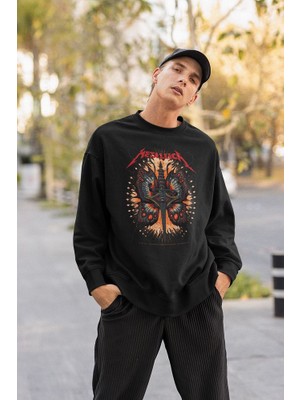 Sevbano Metallica Baskılı Unisex Oversize Rock Metal Sweatshirt