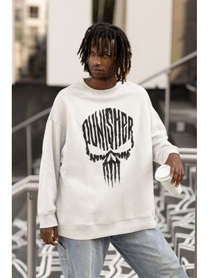 Sevbano Tasarım Punisher Baskılı Unisex Oversize Karakter Sweatshirt