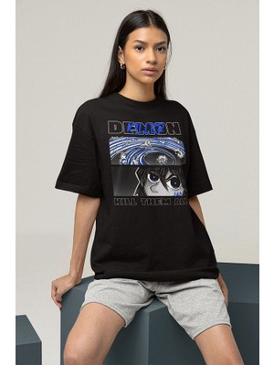 Sevbano Demon Killer Kill Them All Baskılı Unisex Anime Karakter Tişört