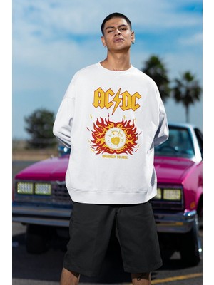 Sevbano Ac Dc Highway To Hell Baskılı Unisex Sweatshirt, Oversize Rock Metal Sweatshirt