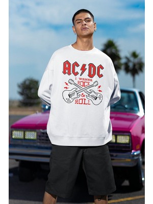 Sevbano Ac Dc I Wanna Rock & Roll Baskılı Unisex Oversize Sweatshirt