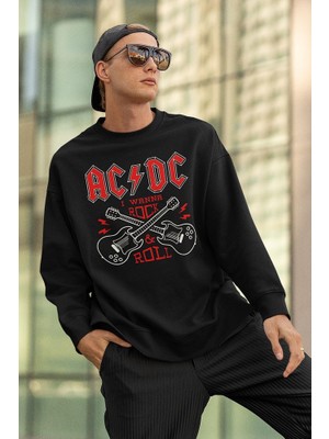 Sevbano Ac Dc I Wanna Rock & Roll Baskılı Unisex Oversize Sweatshirt