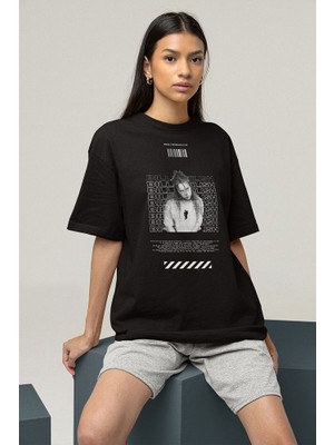 Sevbano Mona Lisa Temalı Billie Eilish Baskılı  Tişört, Oversize Şarkıcı Tişört