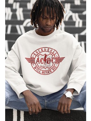 Sevbano Rock & Roll Ac Dc Yazılı Unisex Oversize Will Never Die Sweatshirt