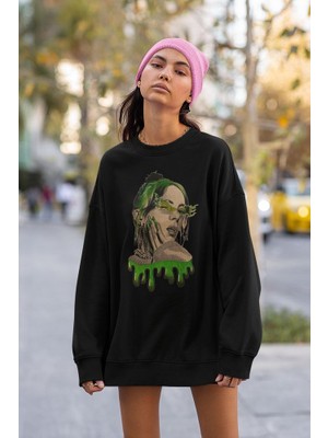 Sevbano Billie Eilish Baskılı Unisex Oversize Tasarım Şarkıcı Sweatshirt