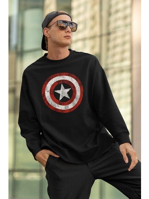 Sevbano Captain America Logo Baskılı Unisex Oversize Kaptan Amerika Sweatshirt