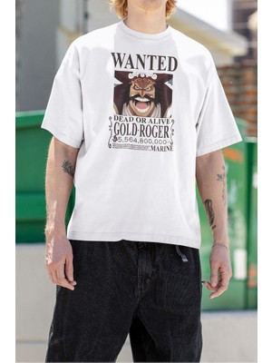 Sevbano Dead Or Alive Gold Roger Wanted Yazılı  Tişört, Oversize Anime Karakter Tişört
