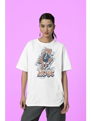Sevbano Ac Dc Rock Metal Grubu Baskılı  Tasarım Tişört, Oversize Müzik Tişört