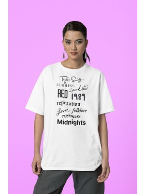 Sevbano Red Midnights 1989 Albüm Isimleri Yazılı  Tişört, Oversize Şarkıcı Taylor Swift Tişört