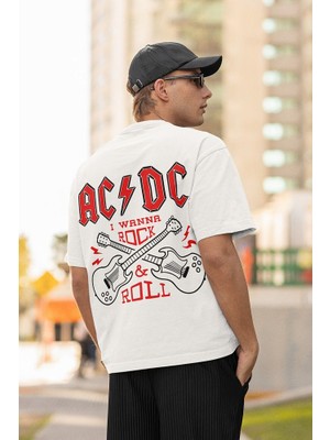 Sevbano I Wanna Rock & Roll Ac Dc Baskılı  Oversize Tişört