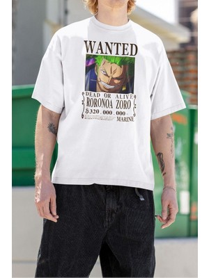 Sevbano Wanted Roronoa Zoro Baskılı  Tişört, Oversize Anime Tişört