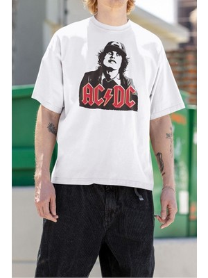 Sevbano Ac Dc Rock Grubu Baskılı Tişört, Oversize Metal Müzik Grubu Tişört