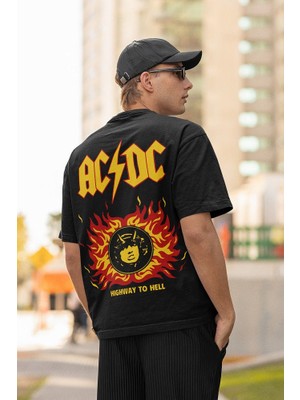 Sevbano Highway To Hell Ac Dc Baskılı  Oversize Rock Metal Müzik Grubu Tişört