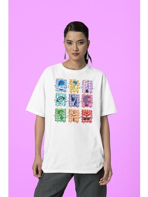 Sevbano Ters Yüz Çizgi Film Baskılı  Tişört, Oversize Inside Ouut Tişört