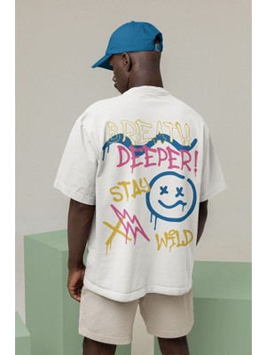 Sevbano Breath Deeper Yazılı  Oversize Tasarım Tişört