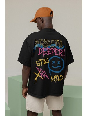 Sevbano Breath Deeper Yazılı  Oversize Tasarım Tişört