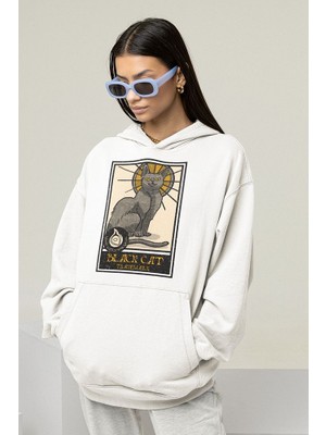 Sevbano Black Cat Baskılı Unisex Oversize Tasarım Hoodie