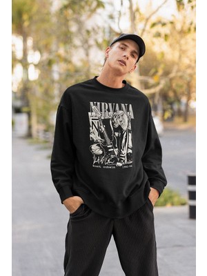 Sevbano Nirvana Kurt Cobain Baskılı Unisex Oversize Rock Metal Sweatshirt