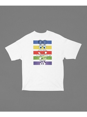 Sevbano Inside Ouut Çizgi Film Baskılı  Tişört, Oversize Ters Yüz Tişört