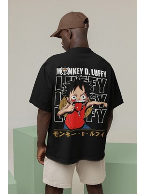 Sevbano Anime Karakter Monkey D Luffy Baskılı  Oversize Tişört
