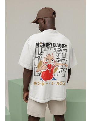 Sevbano Anime Karakter Monkey D Luffy Baskılı  Oversize Tişört