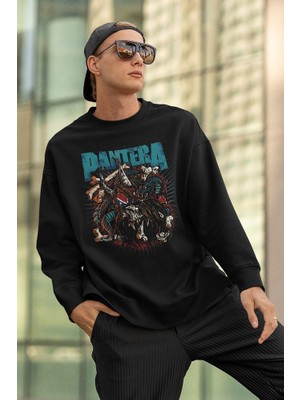 Sevbano Pantera Baskılı Unisex Oversize Rock Metal Müzik Grubu Sweatshirt