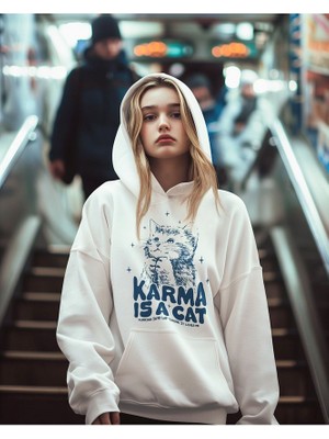 Sevbano Karma Is A Cat Yazılı Unisex Oversize Taylor Swift Hoodie