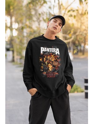Sevbano Pantera Vulgar Display Of Power Baskılı Unisex Oversize Müzik Grubu Sweatshirt