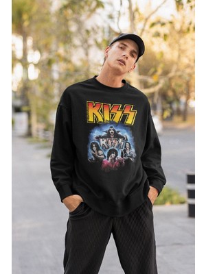 Sevbano Kiss Rock Metal Müzik Grubu Baskılı Unisex Oversize Sweatshirt