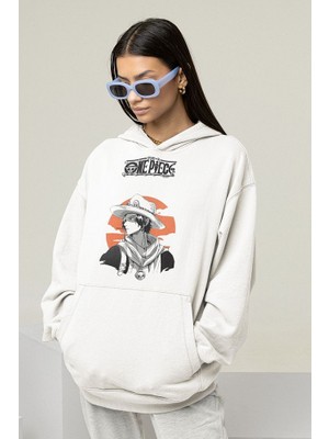 Sevbano One Piece Baskılı Unisex Oversize Anime Hoodie