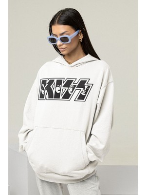 Sevbano Kiss Yazılı Unisex Oversize Müzik Grubu Hoodie