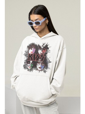 Sevbano Kiss Müzik Grubu Baskılı Unisex Oversize Rock Metal Hoodie