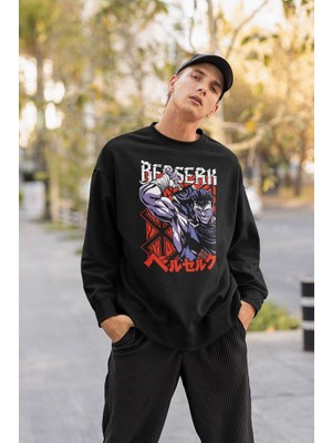 Sevbano Tasarım Berserk Nuts Baskılı Unisex Oversize Anime Sweatshirt