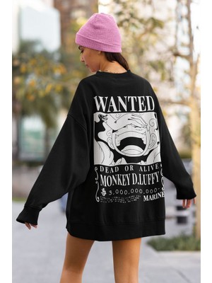 Sevbano Wanted Monkey D. Luffy Baskılı Unisex Oversize Anime Sweatshirt