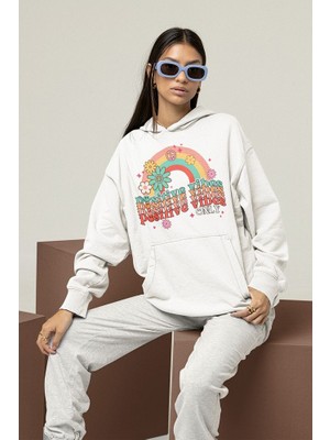 Sevbano Positive Vibes Only Yazılı Unisex Oversize Hoodie