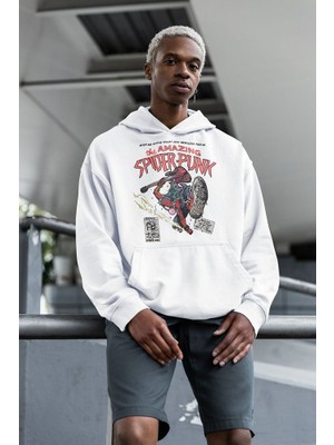Sevbano The Amazing Spider-Punk Baskılı Unisex Oversize Marvel Hoodie