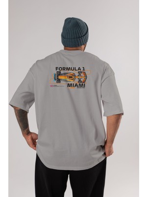 Ankhises Formula 1 Miami Grand Prix Arka Baskılı Oversize T-Shirt Erkek Kadın Unisex Pamuk Bisiklet Yaka Tişort