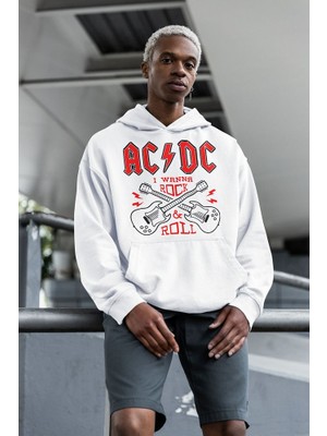 Sevbano Ac Dc I Wanna Rock & Roll Baskılı Unisex Oversize Rock Metal Hoodie