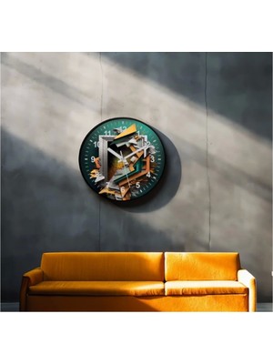 Marsilyan- Dekoratif 3D Baskı Geometrik Desen Yuvarlak Duvar Saati -61